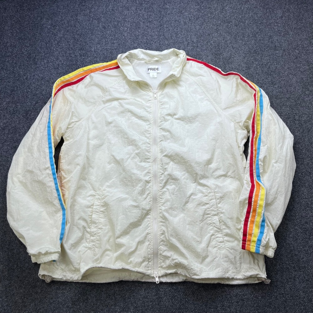 Pride Rainbow Stripe Track Festival White Windbreaker Jacket